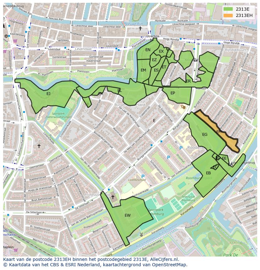 Afbeelding van het postcodegebied 2313 EH op de kaart.