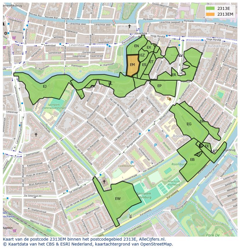 Afbeelding van het postcodegebied 2313 EM op de kaart.