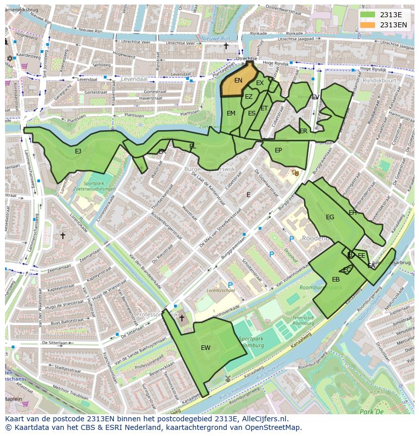 Afbeelding van het postcodegebied 2313 EN op de kaart.