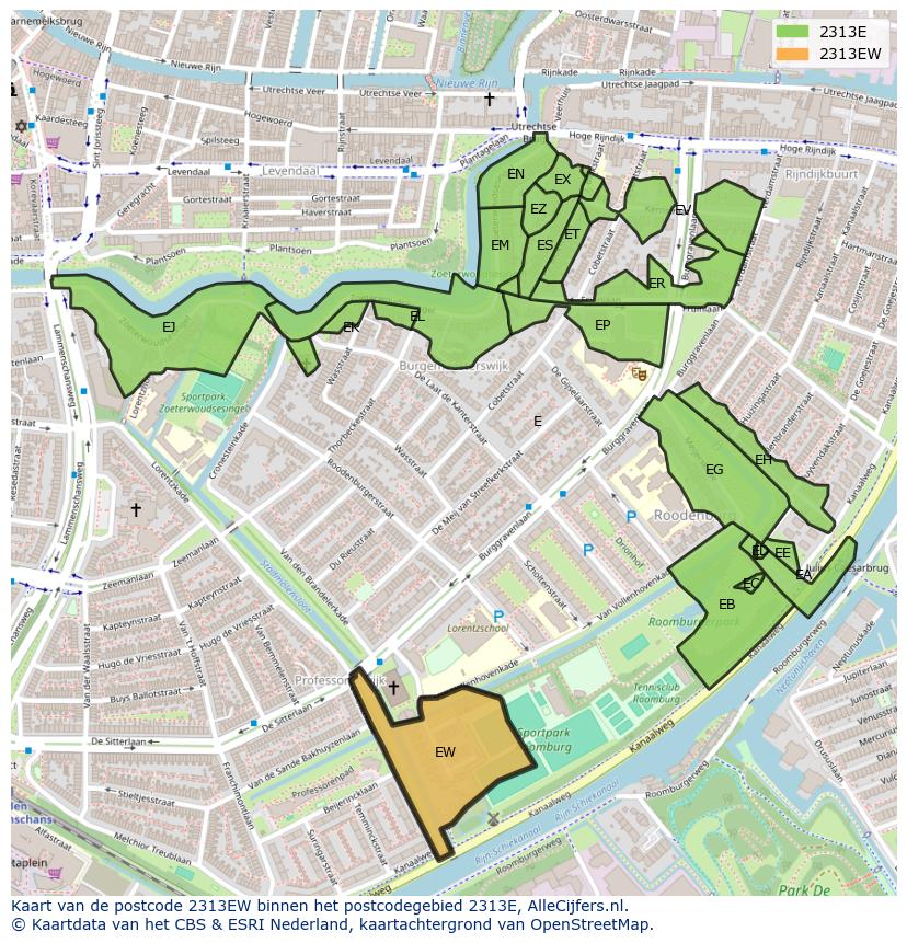 Afbeelding van het postcodegebied 2313 EW op de kaart.