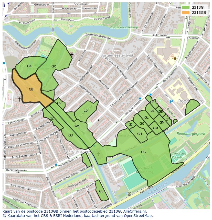 Afbeelding van het postcodegebied 2313 GB op de kaart.
