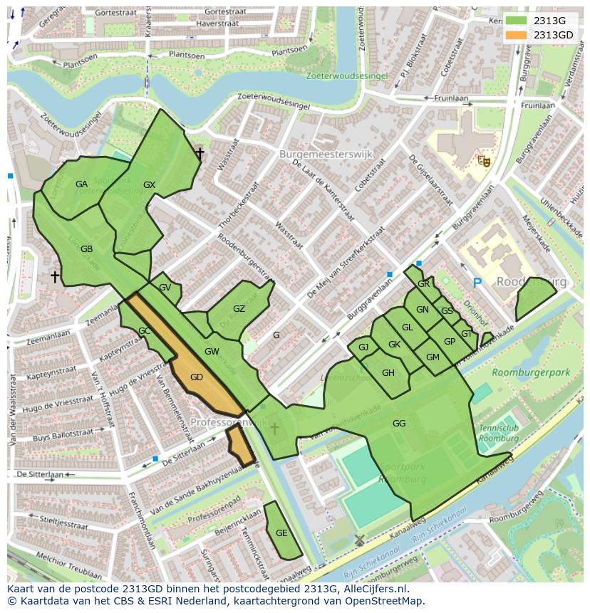 Afbeelding van het postcodegebied 2313 GD op de kaart.