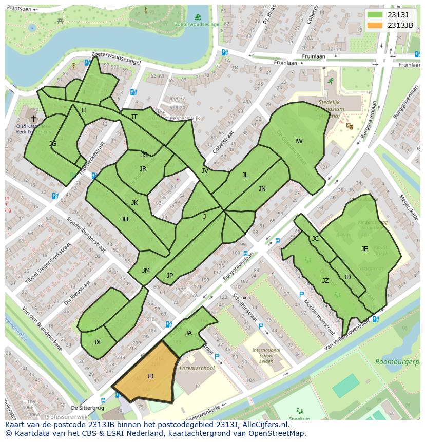 Afbeelding van het postcodegebied 2313 JB op de kaart.