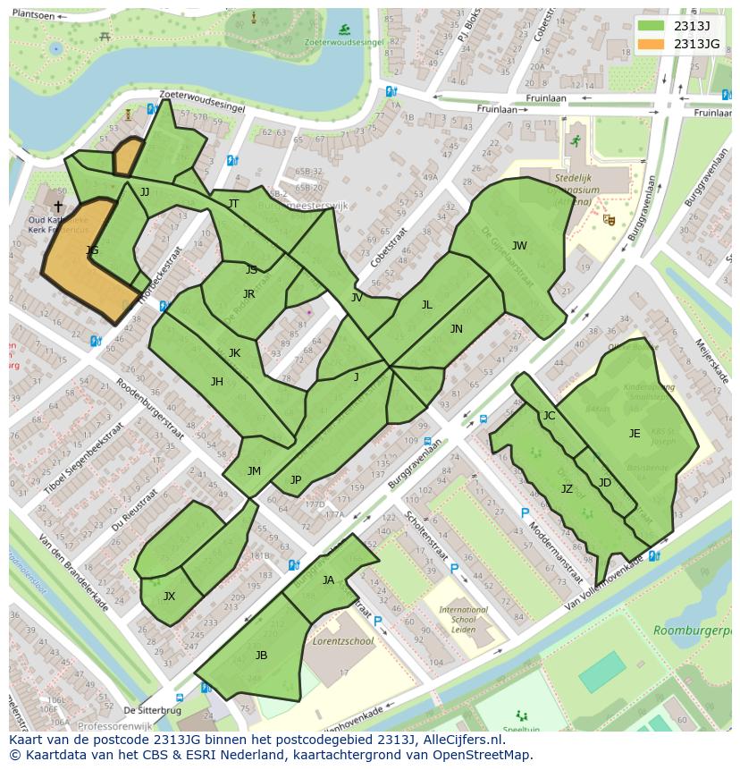 Afbeelding van het postcodegebied 2313 JG op de kaart.