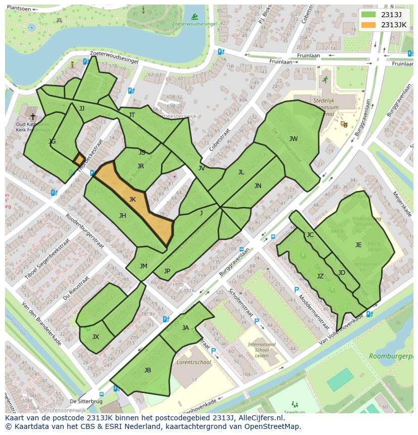 Afbeelding van het postcodegebied 2313 JK op de kaart.