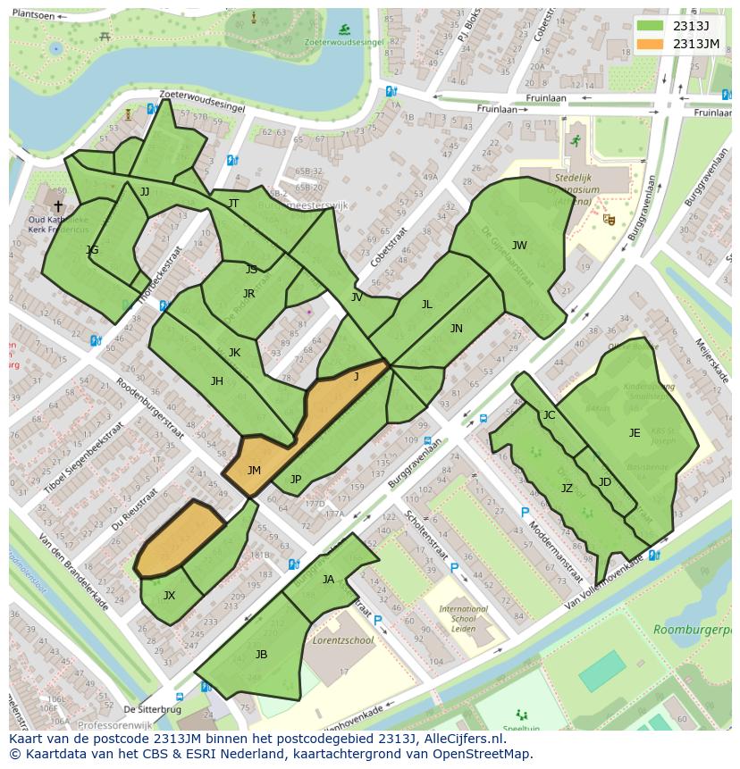Afbeelding van het postcodegebied 2313 JM op de kaart.