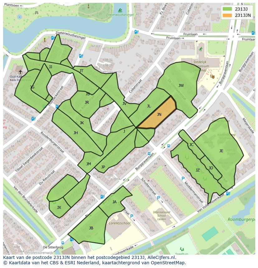 Afbeelding van het postcodegebied 2313 JN op de kaart.