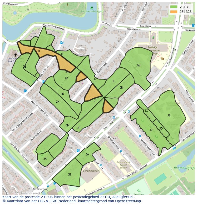 Afbeelding van het postcodegebied 2313 JS op de kaart.