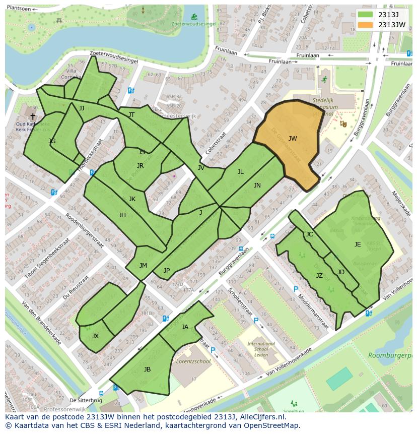 Afbeelding van het postcodegebied 2313 JW op de kaart.