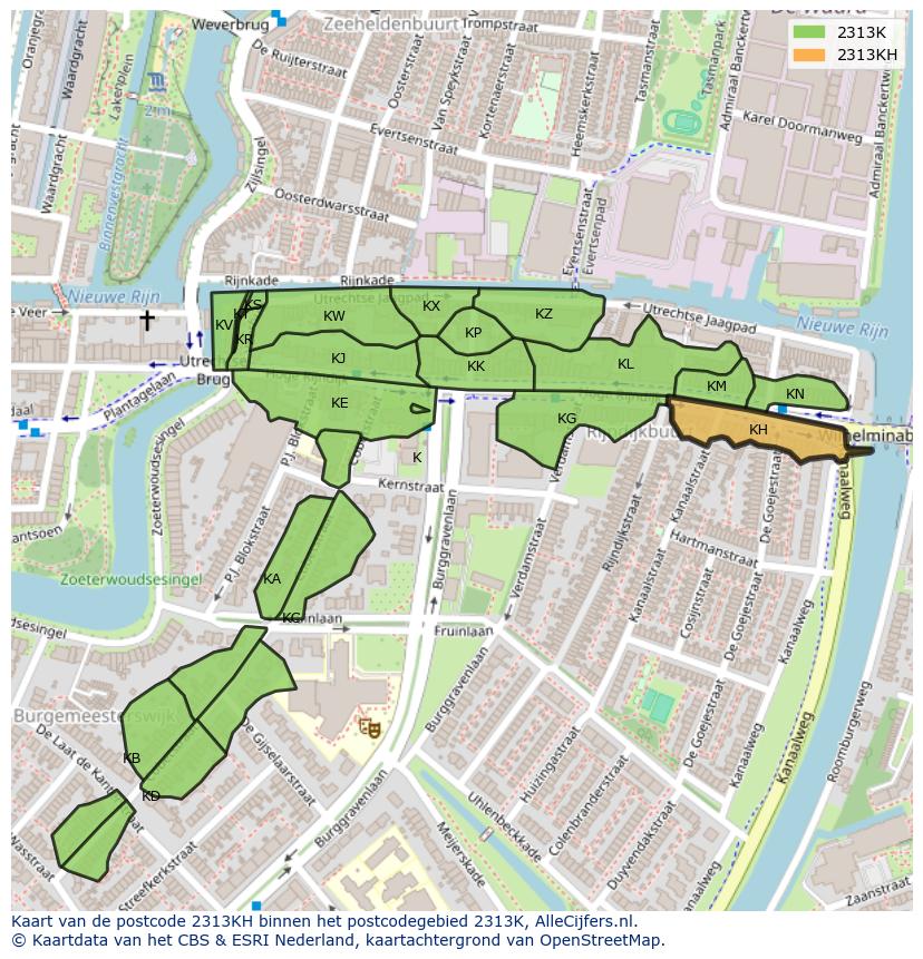 Afbeelding van het postcodegebied 2313 KH op de kaart.