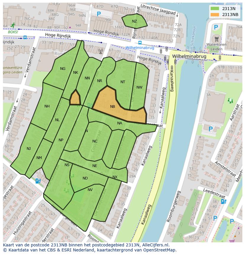 Afbeelding van het postcodegebied 2313 NB op de kaart.