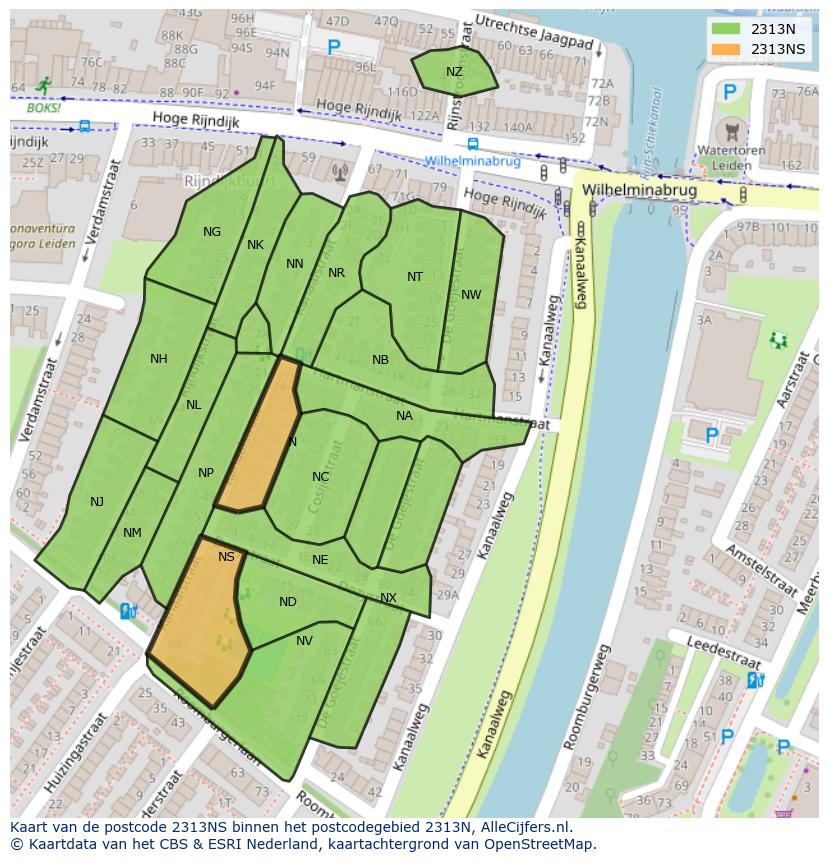Afbeelding van het postcodegebied 2313 NS op de kaart.