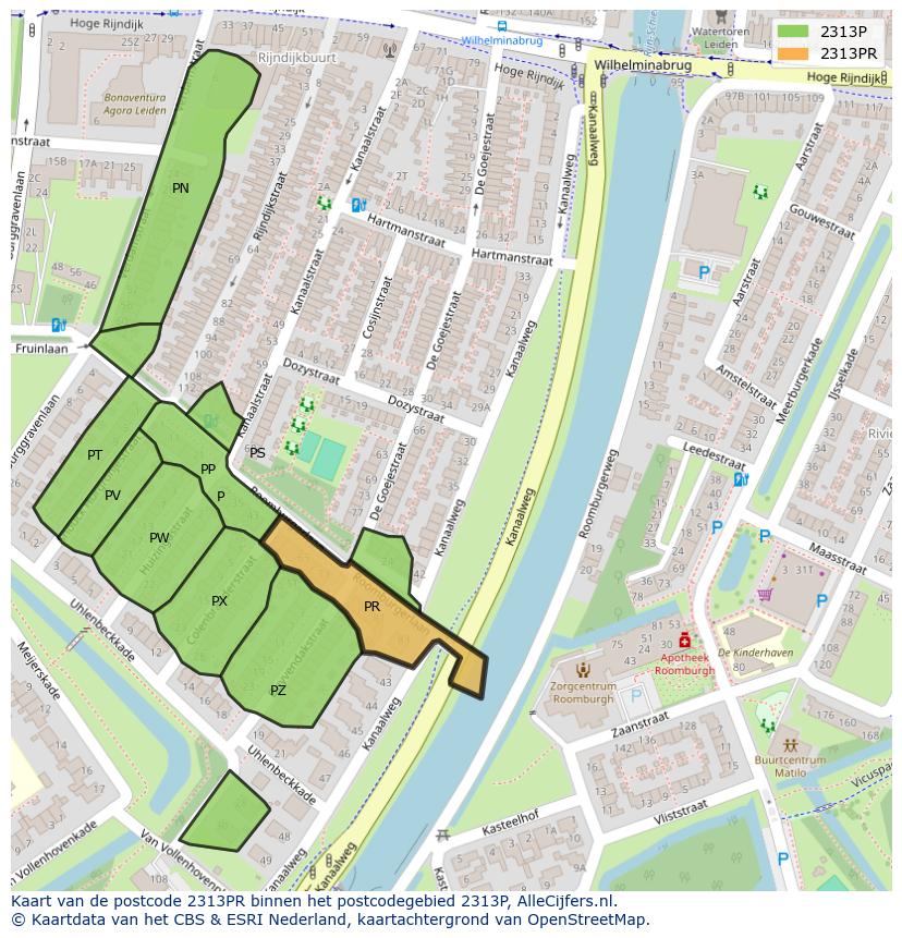 Afbeelding van het postcodegebied 2313 PR op de kaart.