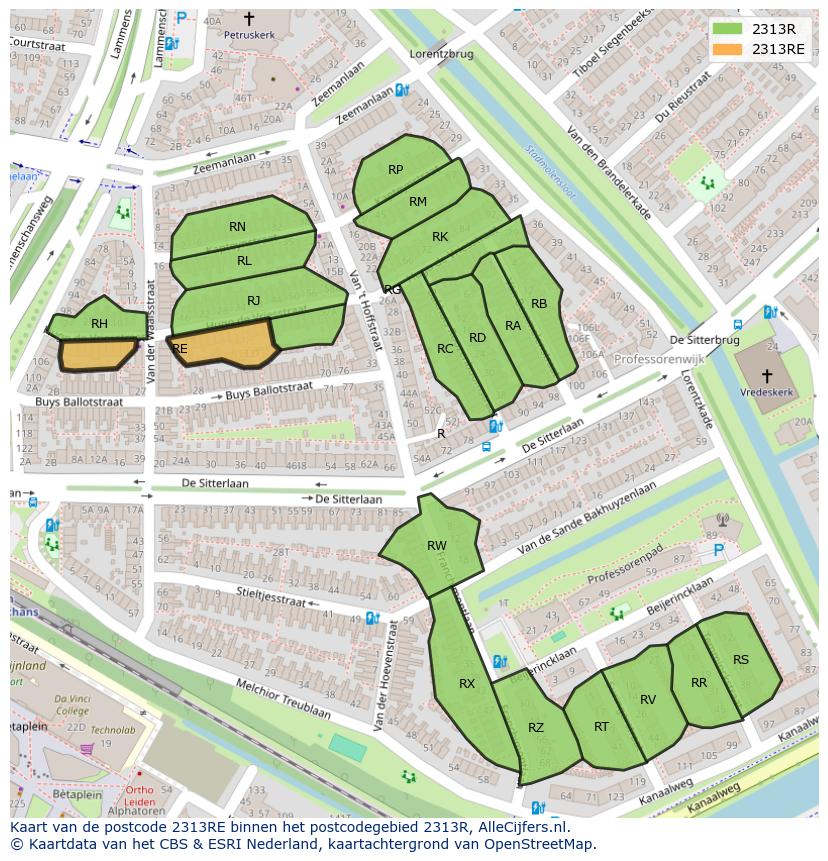 Afbeelding van het postcodegebied 2313 RE op de kaart.