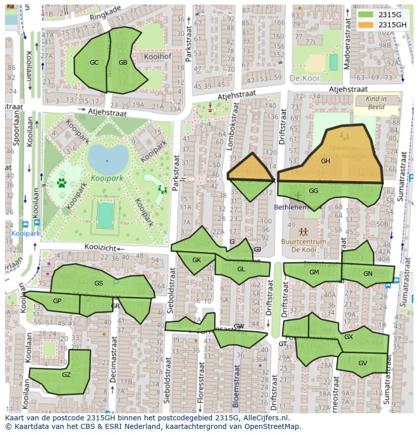Afbeelding van het postcodegebied 2315 GH op de kaart.