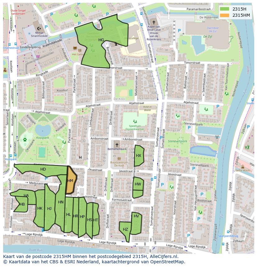 Afbeelding van het postcodegebied 2315 HM op de kaart.