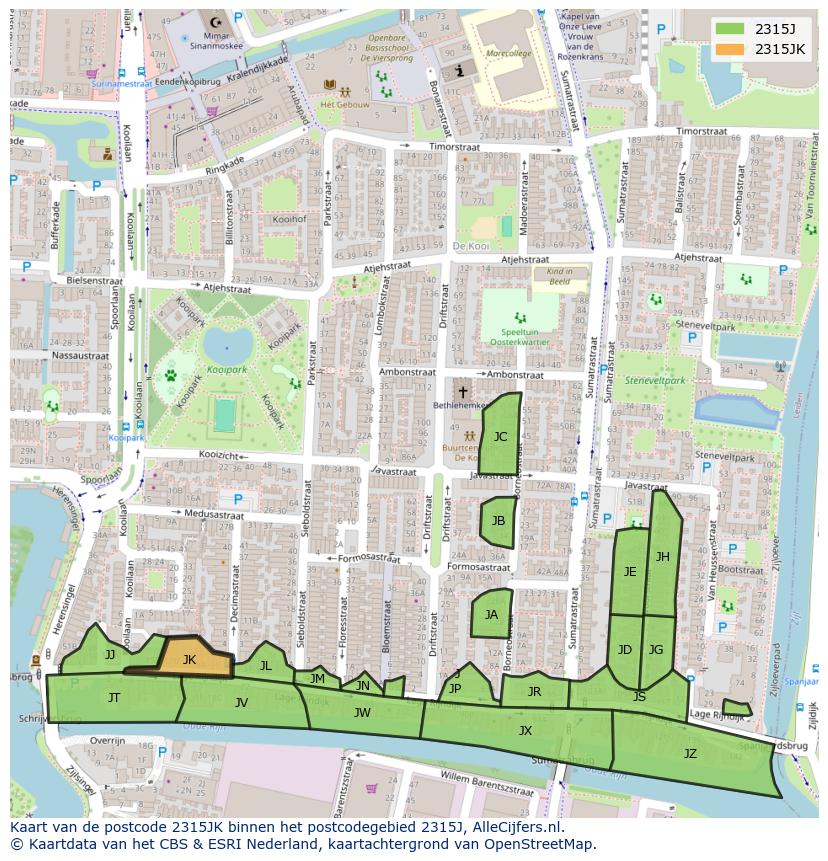 Afbeelding van het postcodegebied 2315 JK op de kaart.