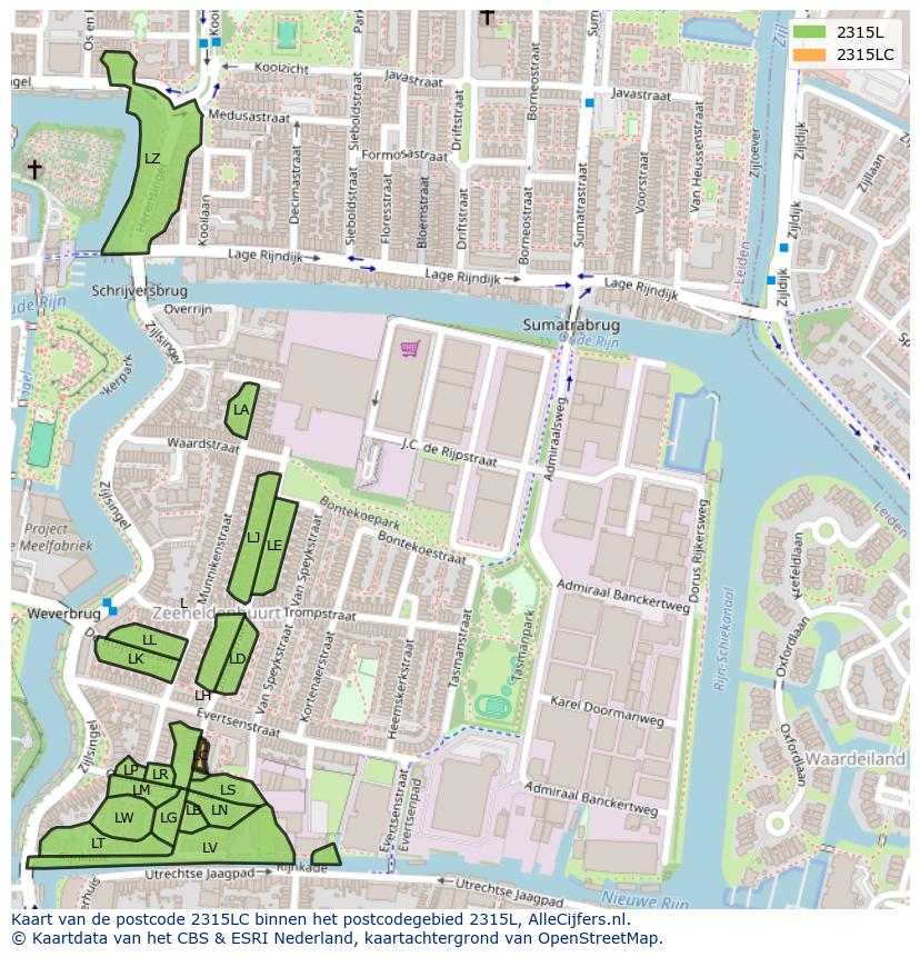 Afbeelding van het postcodegebied 2315 LC op de kaart.
