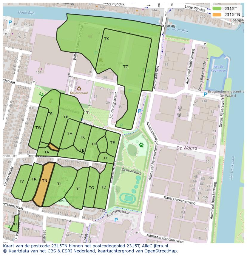 Afbeelding van het postcodegebied 2315 TN op de kaart.