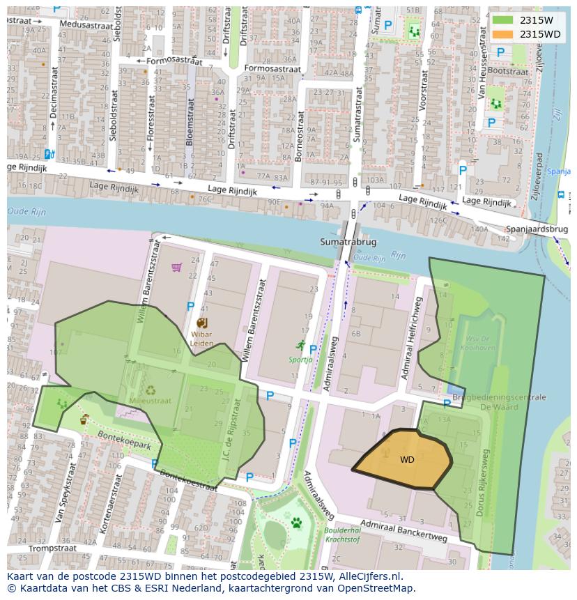 Afbeelding van het postcodegebied 2315 WD op de kaart.
