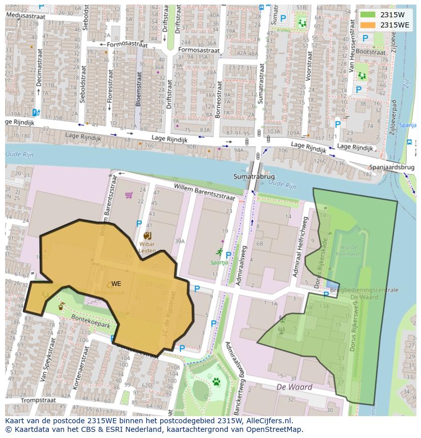 Afbeelding van het postcodegebied 2315 WE op de kaart.