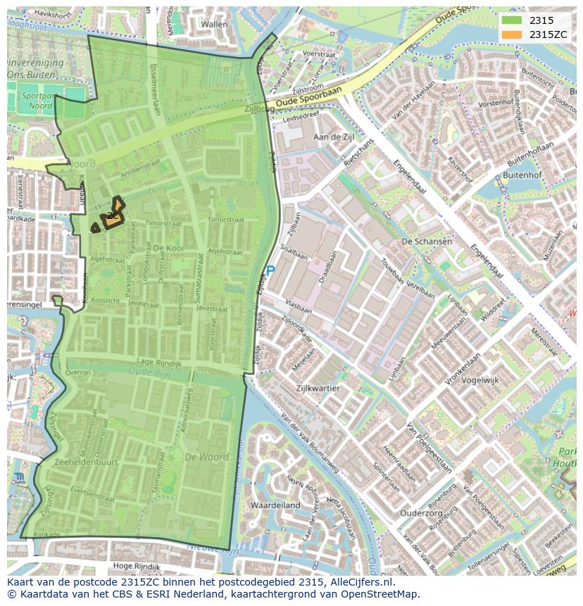 Afbeelding van het postcodegebied 2315 ZC op de kaart.
