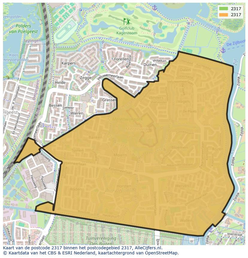 Afbeelding van het postcodegebied 2317 op de kaart.