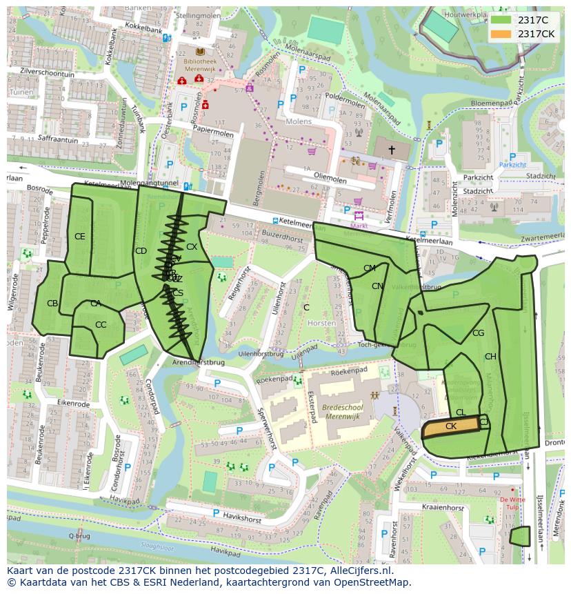 Afbeelding van het postcodegebied 2317 CK op de kaart.