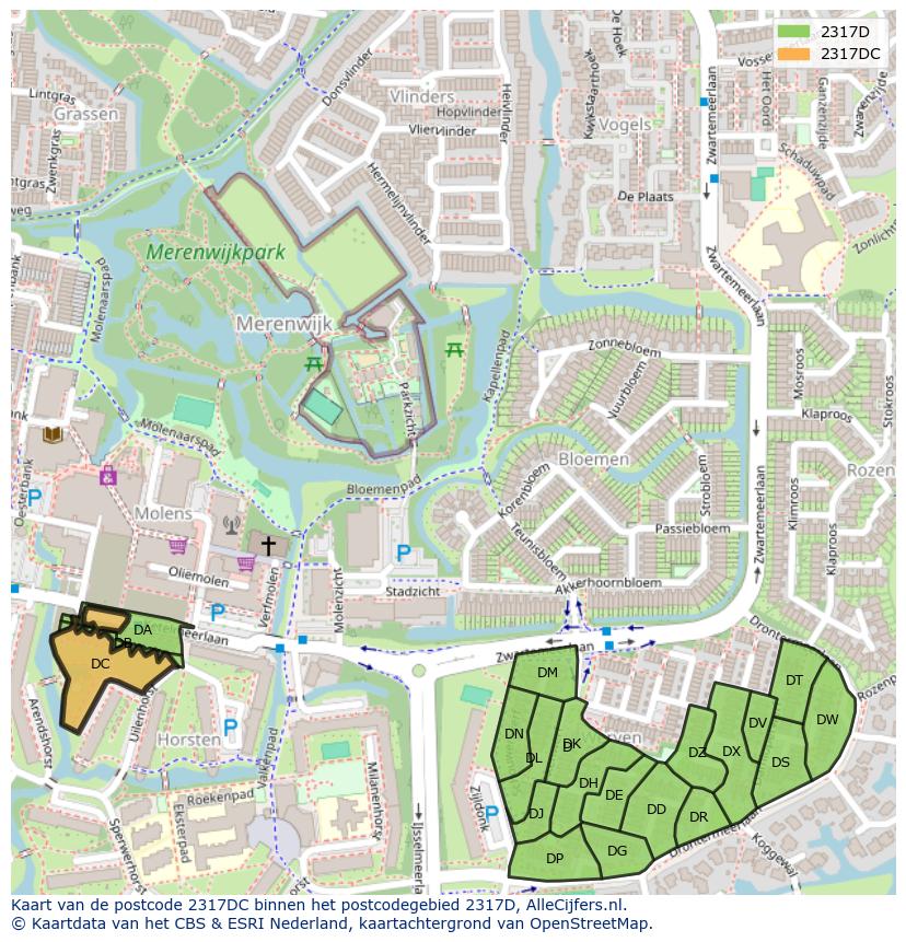 Afbeelding van het postcodegebied 2317 DC op de kaart.