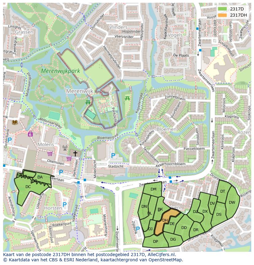 Afbeelding van het postcodegebied 2317 DH op de kaart.