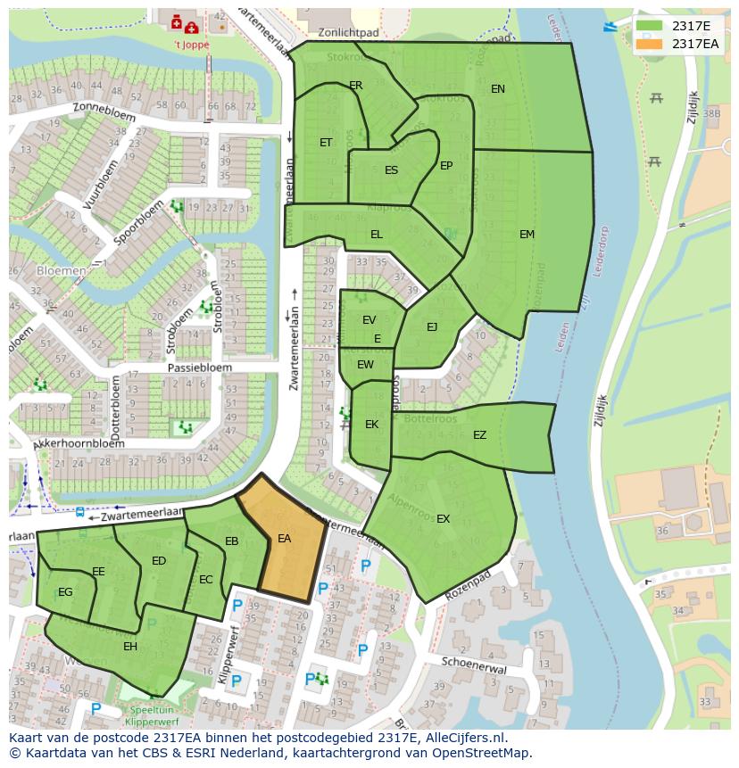 Afbeelding van het postcodegebied 2317 EA op de kaart.