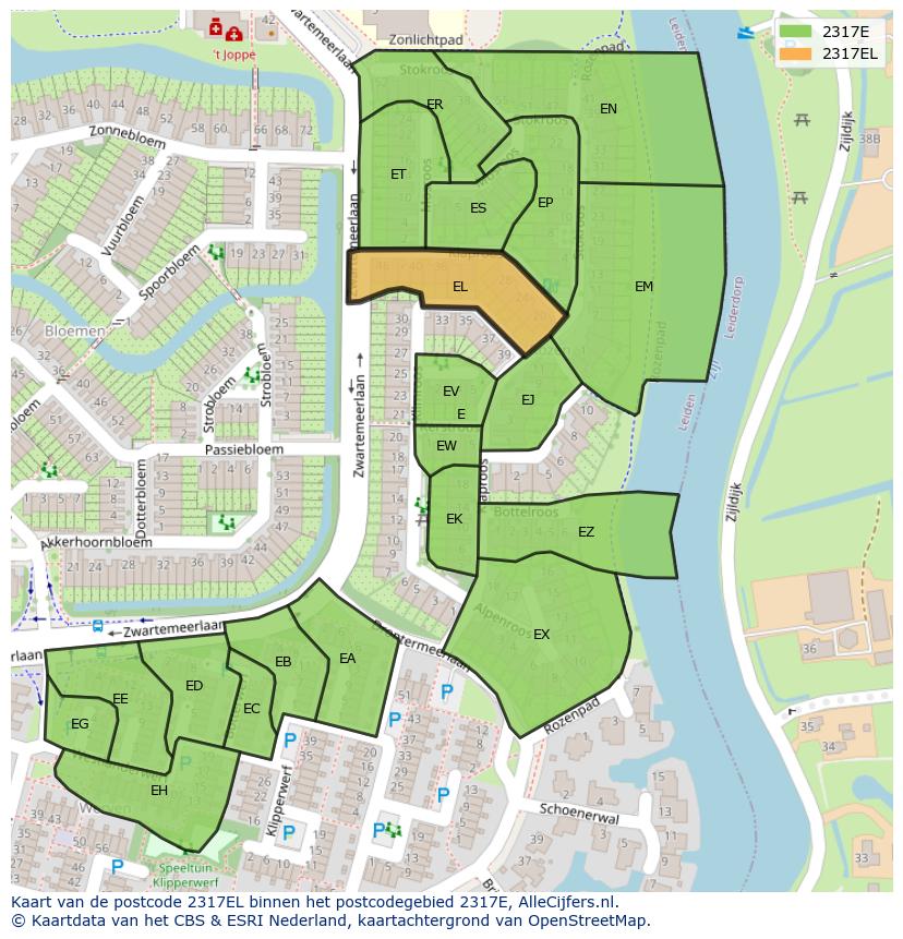 Afbeelding van het postcodegebied 2317 EL op de kaart.