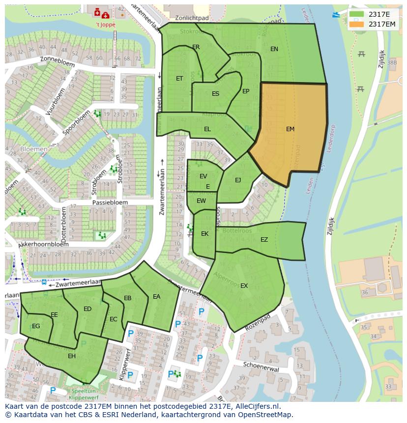 Afbeelding van het postcodegebied 2317 EM op de kaart.