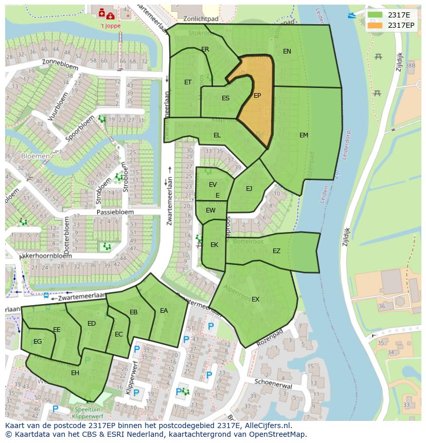 Afbeelding van het postcodegebied 2317 EP op de kaart.
