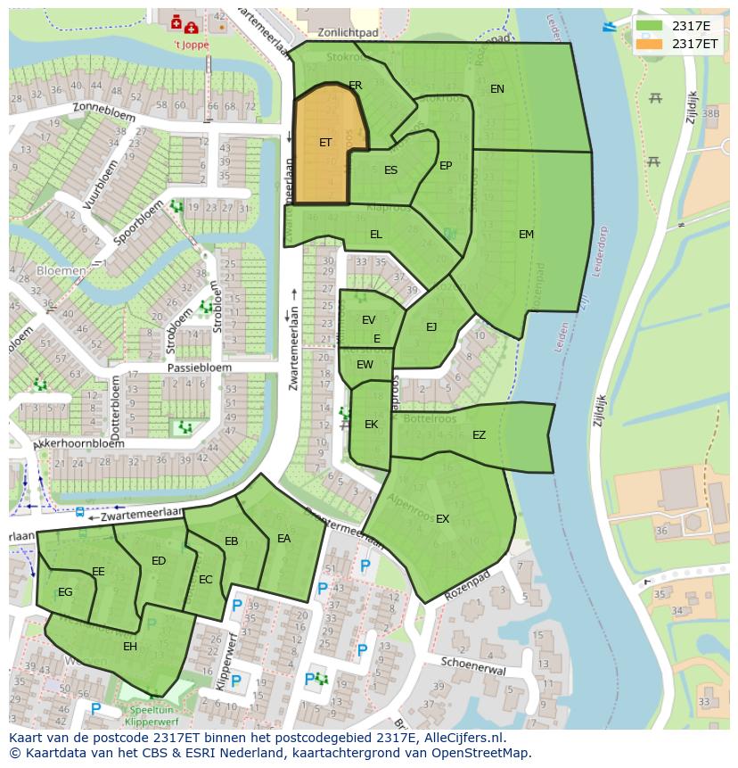 Afbeelding van het postcodegebied 2317 ET op de kaart.