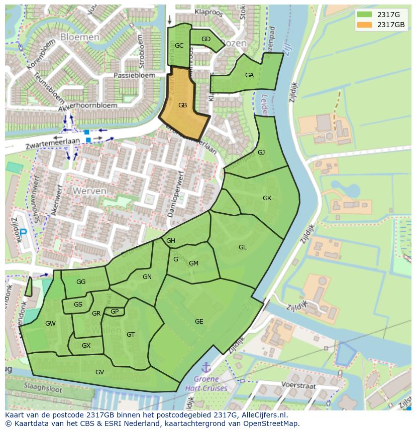 Afbeelding van het postcodegebied 2317 GB op de kaart.