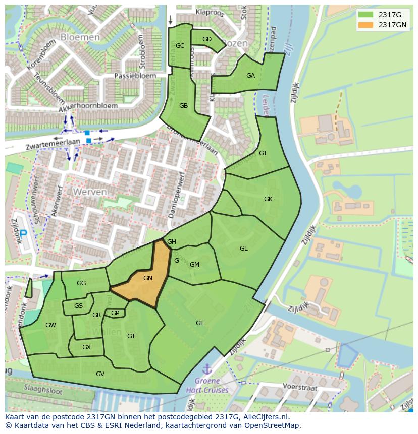 Afbeelding van het postcodegebied 2317 GN op de kaart.
