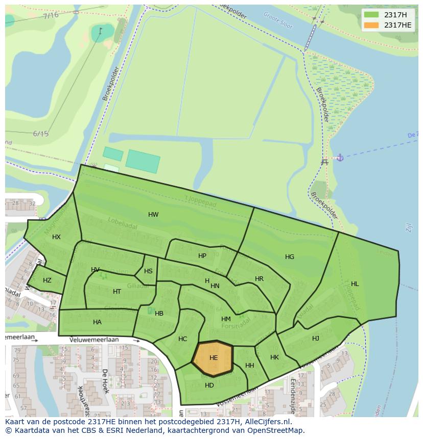 Afbeelding van het postcodegebied 2317 HE op de kaart.