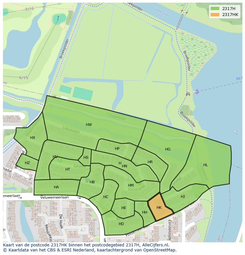 Afbeelding van het postcodegebied 2317 HK op de kaart.