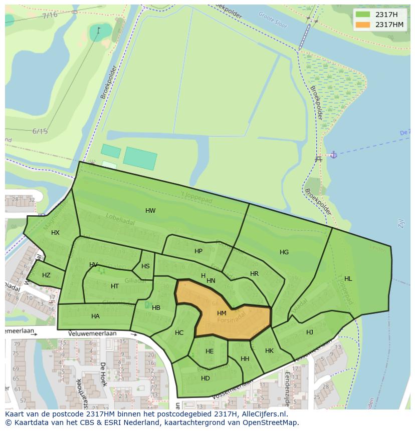 Afbeelding van het postcodegebied 2317 HM op de kaart.