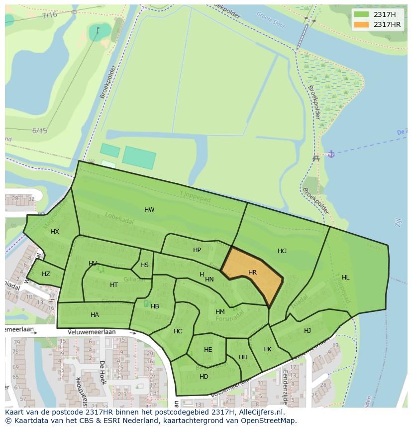 Afbeelding van het postcodegebied 2317 HR op de kaart.