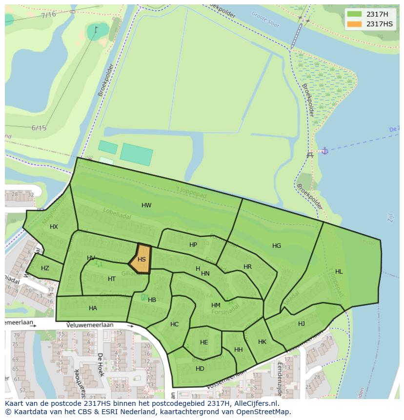 Afbeelding van het postcodegebied 2317 HS op de kaart.