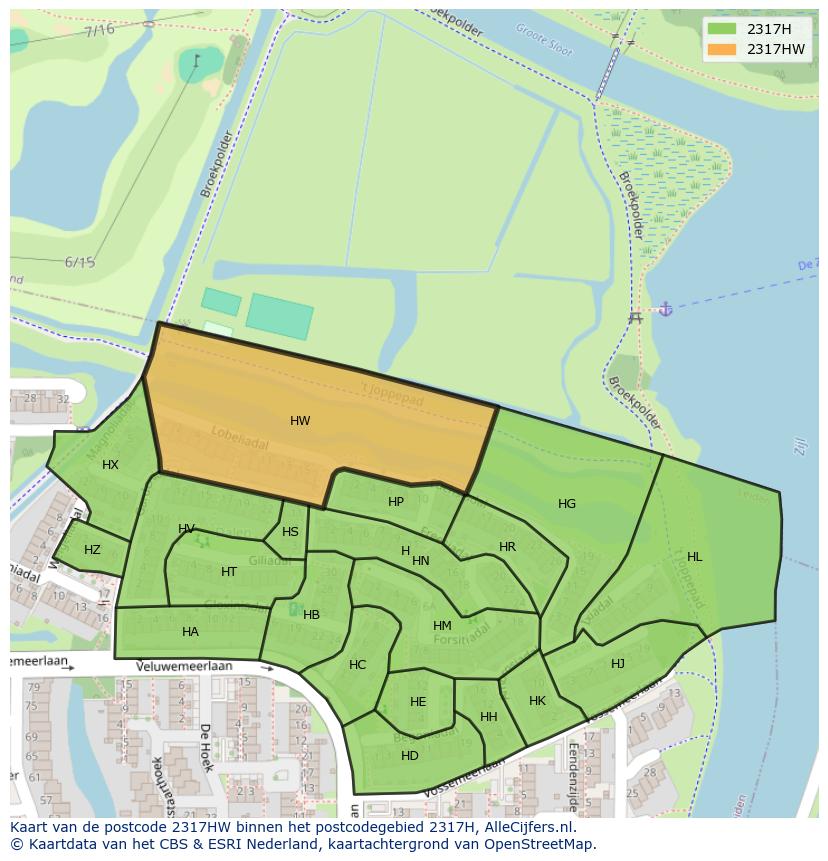 Afbeelding van het postcodegebied 2317 HW op de kaart.