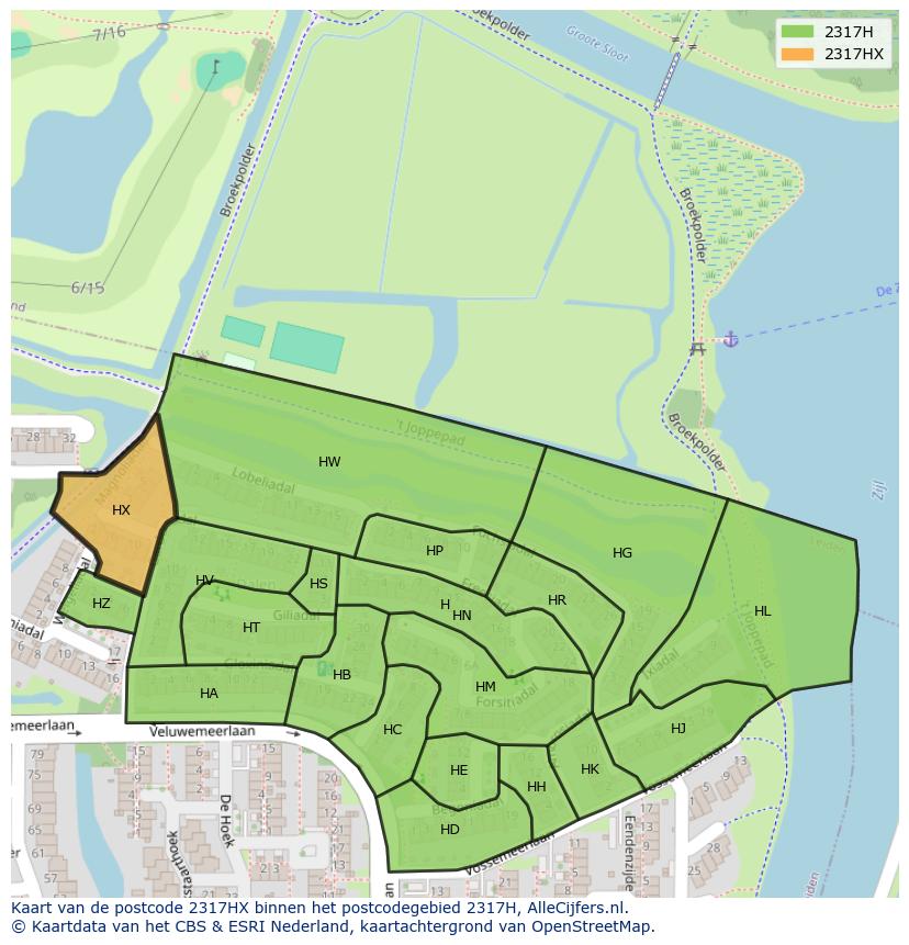 Afbeelding van het postcodegebied 2317 HX op de kaart.