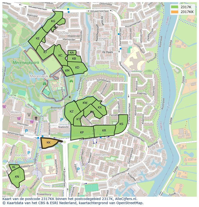 Afbeelding van het postcodegebied 2317 KK op de kaart.