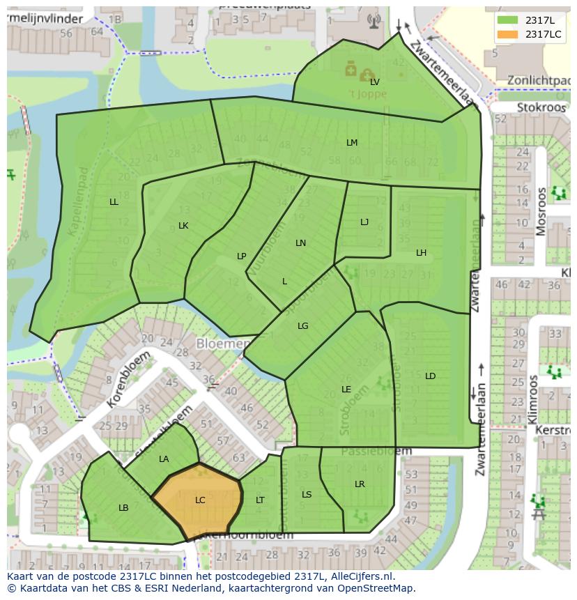 Afbeelding van het postcodegebied 2317 LC op de kaart.