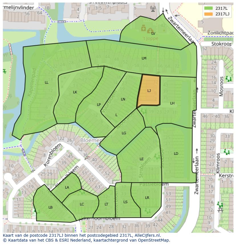 Afbeelding van het postcodegebied 2317 LJ op de kaart.
