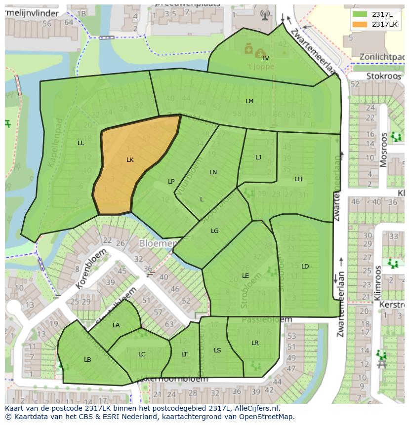 Afbeelding van het postcodegebied 2317 LK op de kaart.