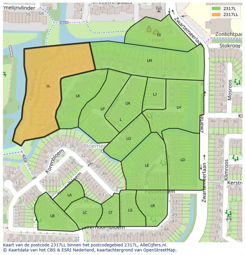 Afbeelding van het postcodegebied 2317 LL op de kaart.