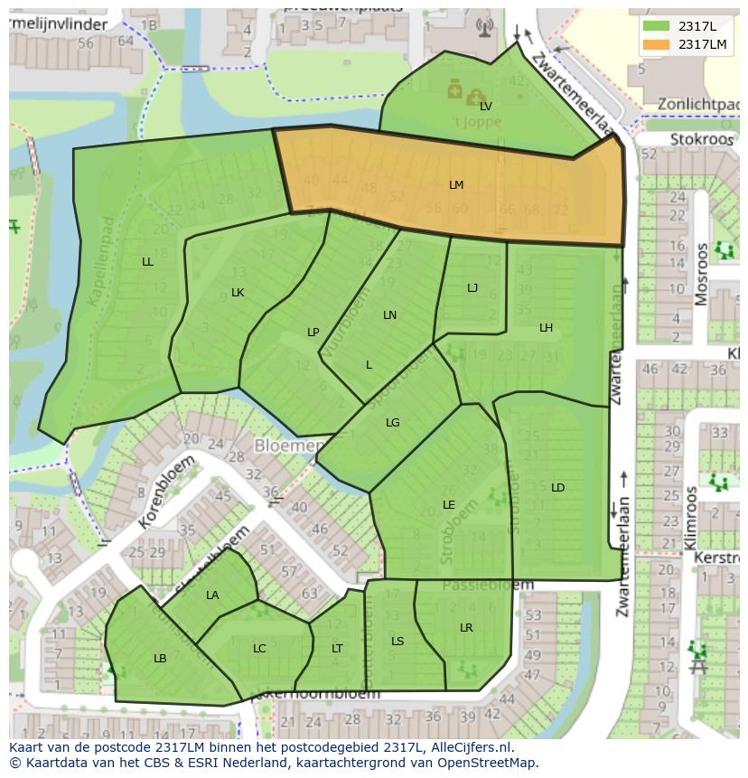 Afbeelding van het postcodegebied 2317 LM op de kaart.